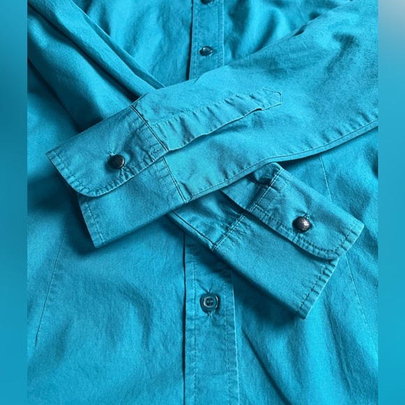 Moda International Women's Button Down Blouse Teal Color Size Small - Picture 10 of 12